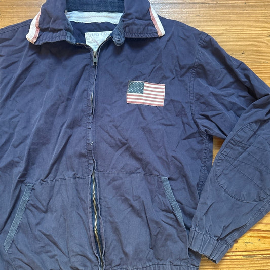 Too Cool Vintage dark blue American flag patch full zip bomber jacket SIZE S