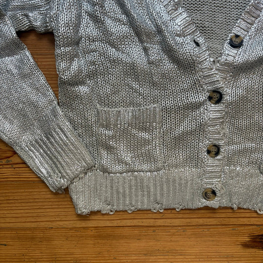 NWT Seven7 silver knit button up cardigan sweater SIZE L