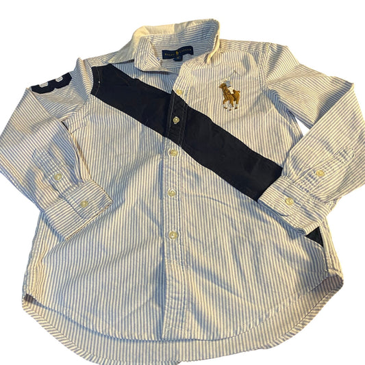 Ralph Lauren blue white pin striped large pony button up rugby shirt SIZE S