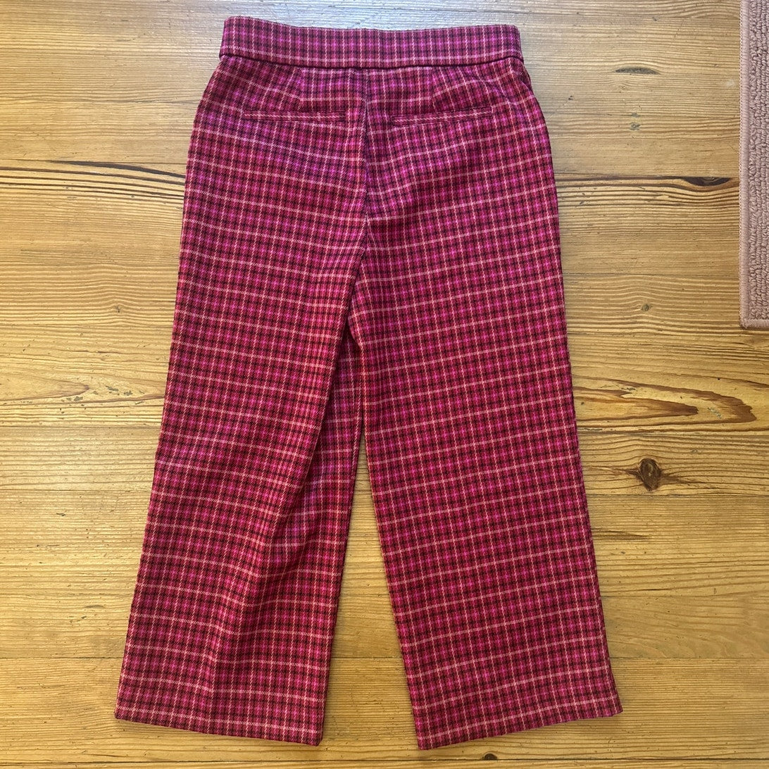 Isaac Mizrahi red plaid wide leg elastic waist trouser cropped pant SIZE 10