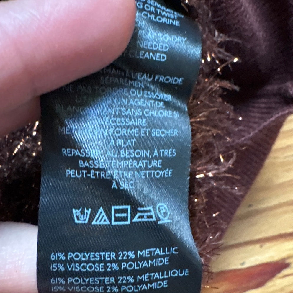 Anthropologie Maeve Violetta brown short sleeve tinsel open back sweater SIZE M