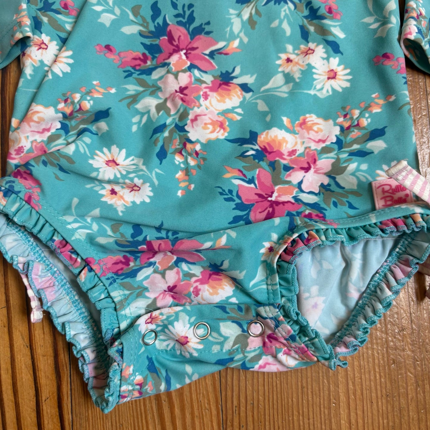 Ruffle Butts blue floral long sleeve rashguard one piece swimsuit SIZE 12-18M
