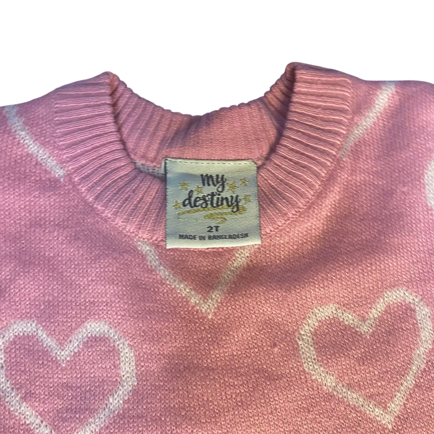 My Destiny pink hearts valentine long sleeve crew neck sweater dress SIZE 2T