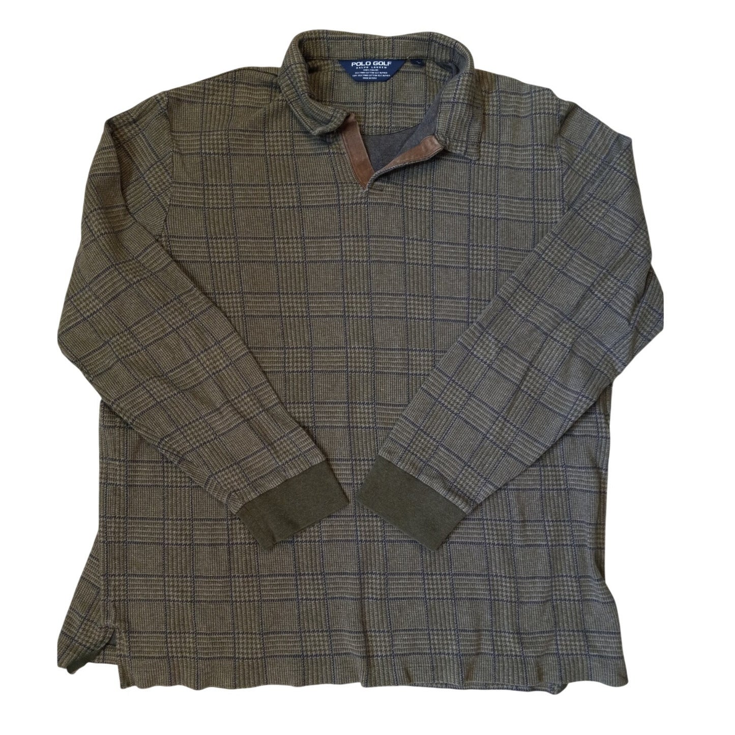 Ralph Lauren Polo Golf brown green plaid long sleeve polo shirt SIZE XL