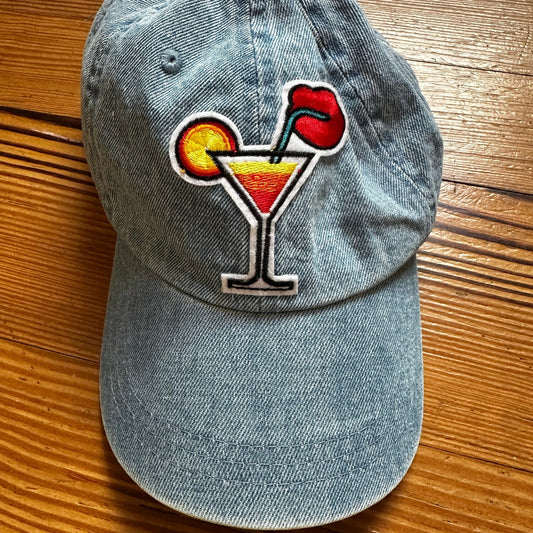 Denim jean adjustable martini drink patch baseball cap