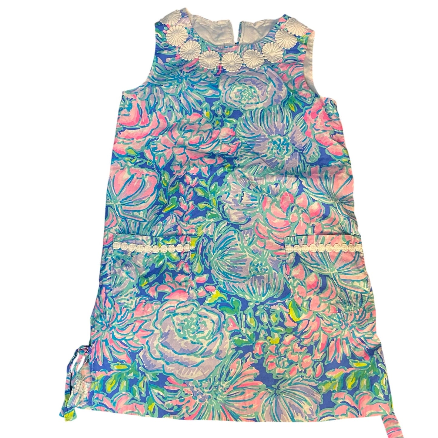Lilly Pulitzer pastel neon floral sleeveless front pocket girls dress SIZE 8