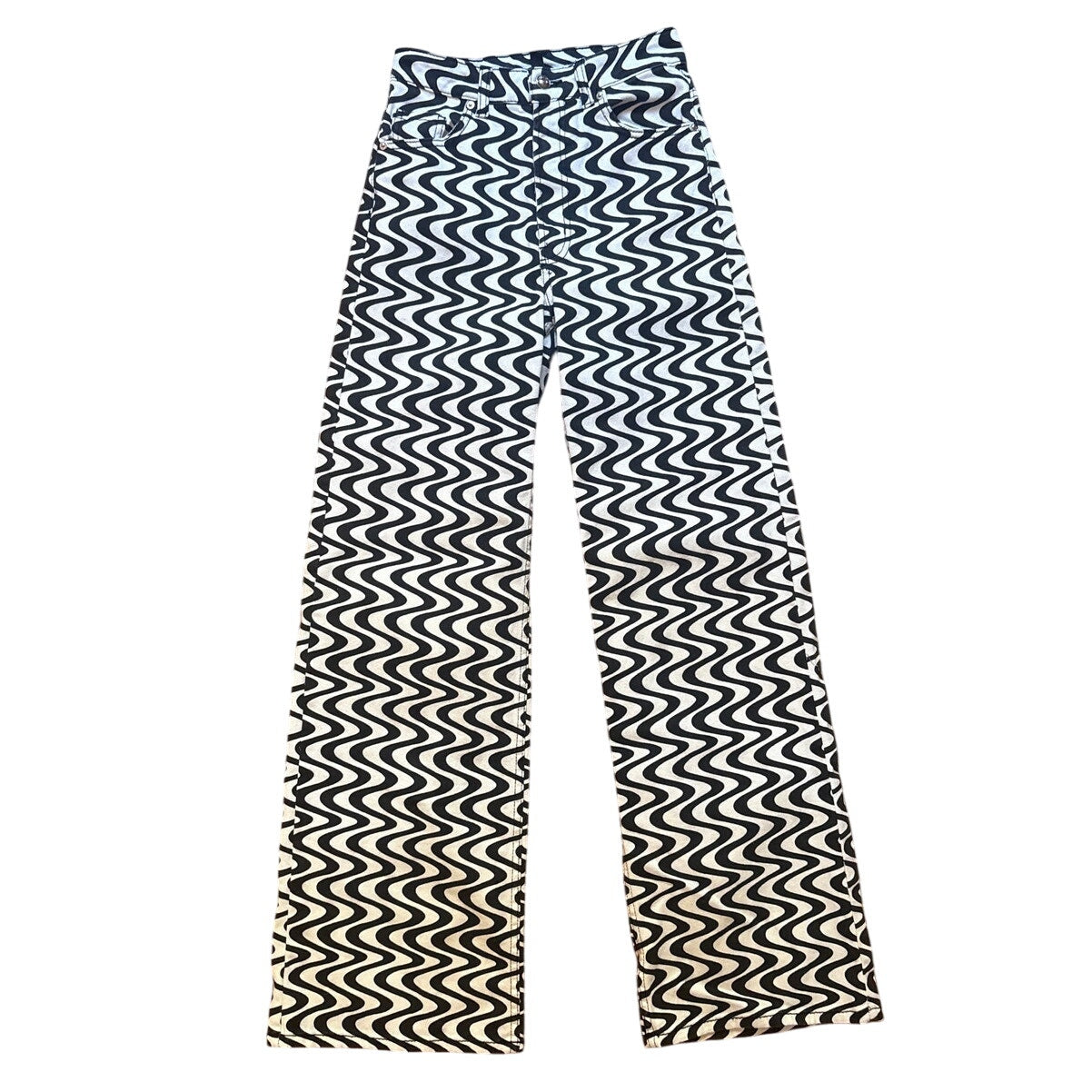 Divided by H&M black white wavy abstract straight leg high rise jeans SIZE 4