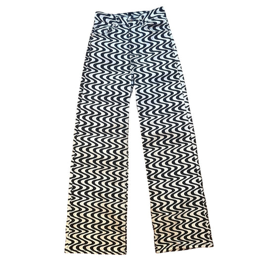 Divided by H&M black white wavy abstract straight leg high rise jeans SIZE 4