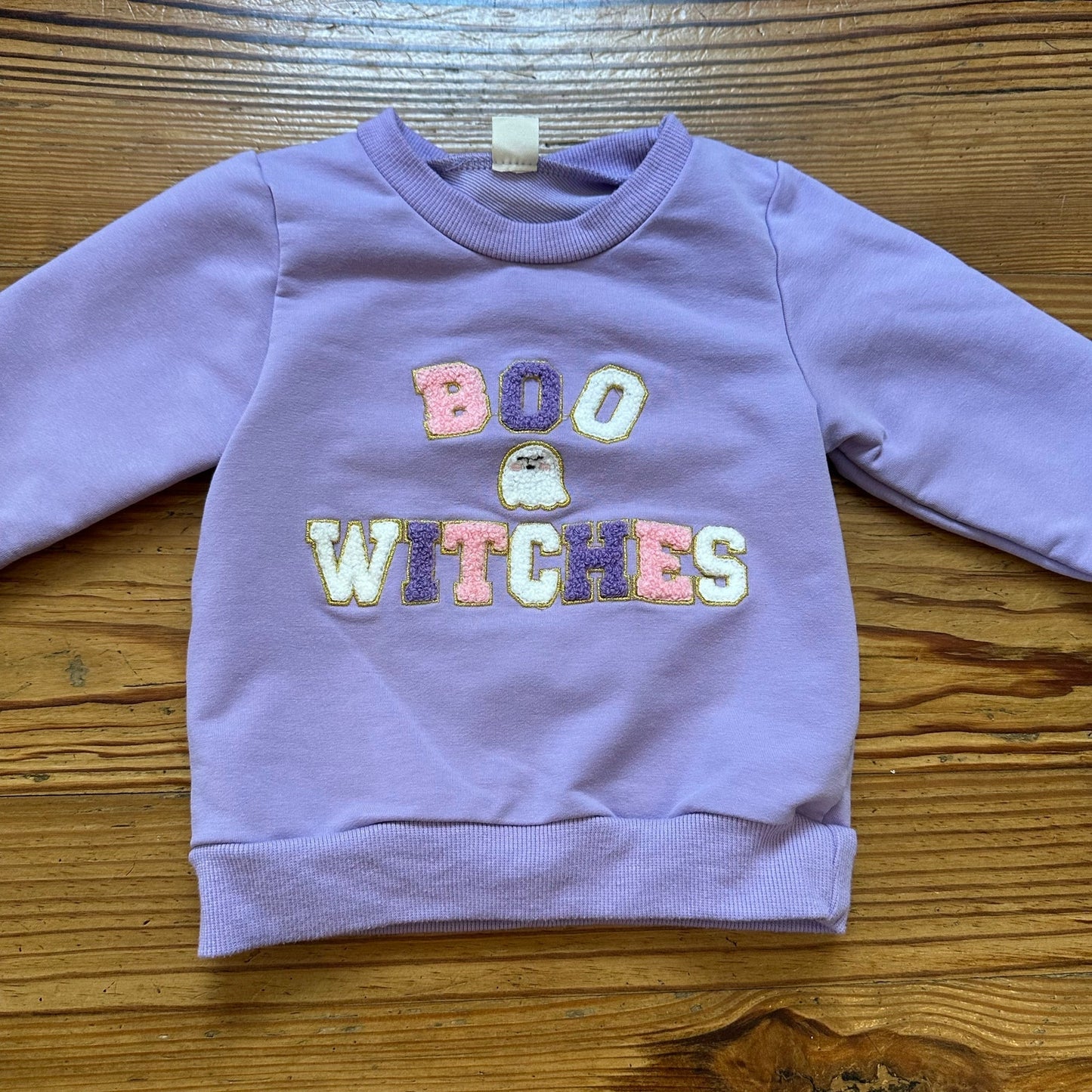 Shein purple Boo Witches Halloween embroidered crew sweater SIZE 2