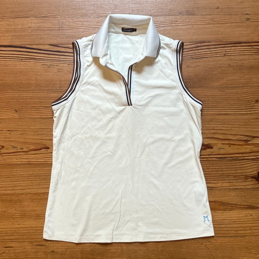 J. McLaughlin ivory brown trim athletic polo womens tank SIZE M