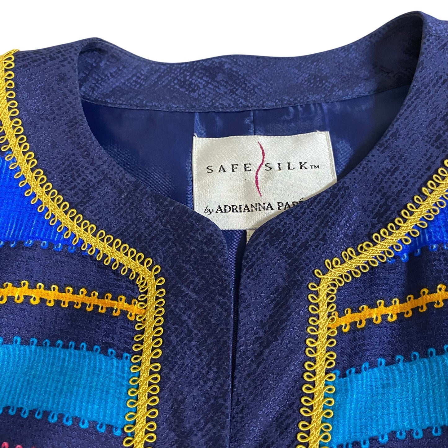 Adrianna Papell vintage silk blue pink stripped button blazer jacket SIZE 14