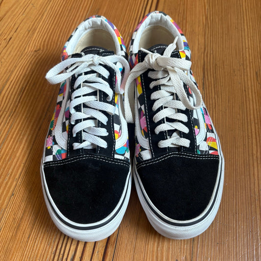 VANS black white checkered colorful low top suede unisex sneakers SIZE M8 W9.5