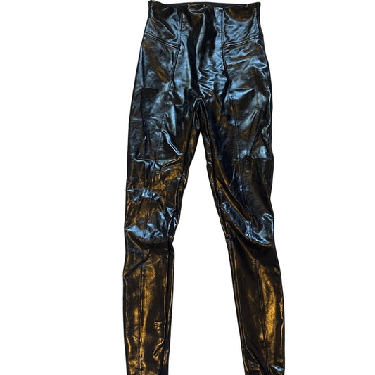Spanx black patent leather pull on high rise womens leggings SIZE M