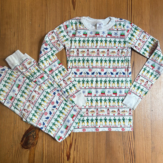 Hanna Andersson white Christmas Elf long sleeve pajama set SIZE 10