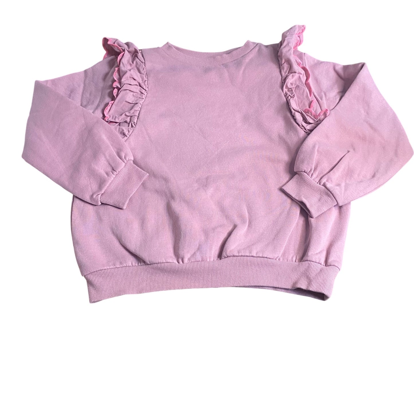 H&M pink ruffle shoulder pullover crew girls sweatshirt SIZE 8