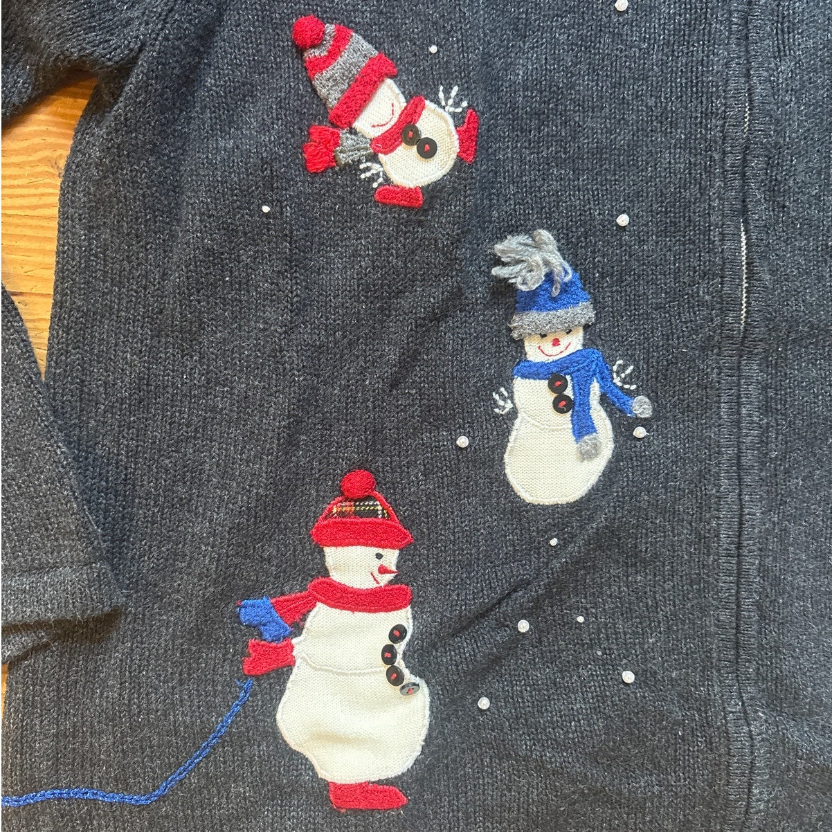 VTG Curve gray ugly Christmas full zip snowman winter cardigan sweater SIZE XL