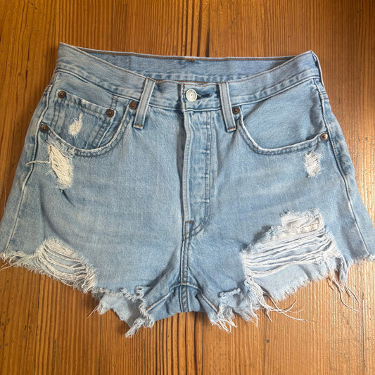 Levi's 501 light wash distressed button fly high rise shorts SIZE 0