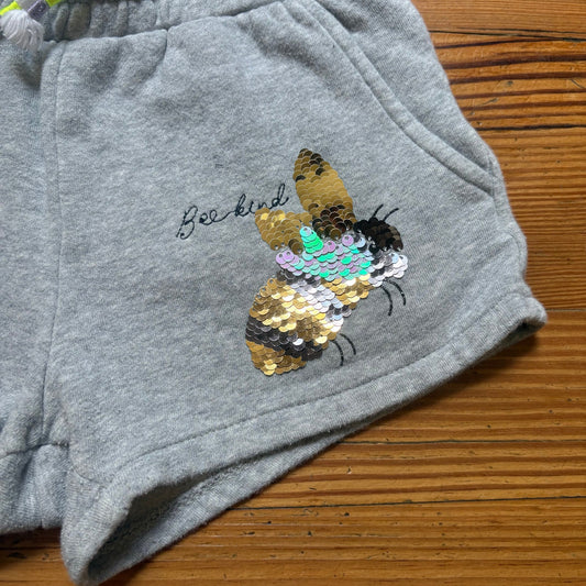 Mini Boden gray sequin bee elastic waistband sweat shorts SIZE 7