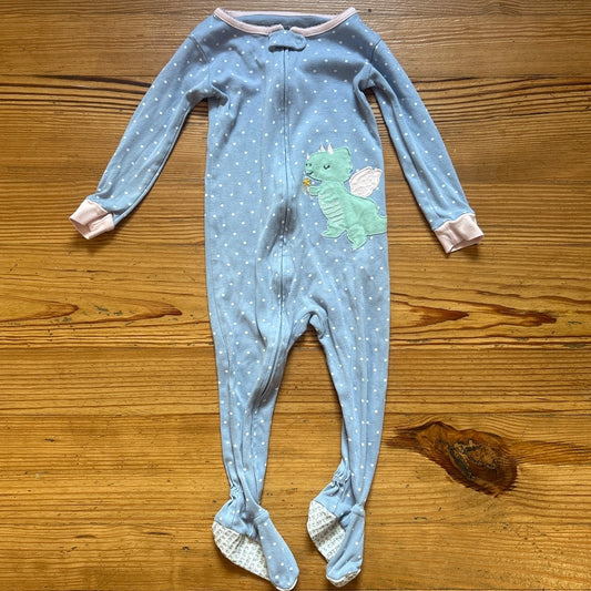 Cater's blue white polka dot long sleeve dinosaur fairy pajama bodysuit SIZE 24M