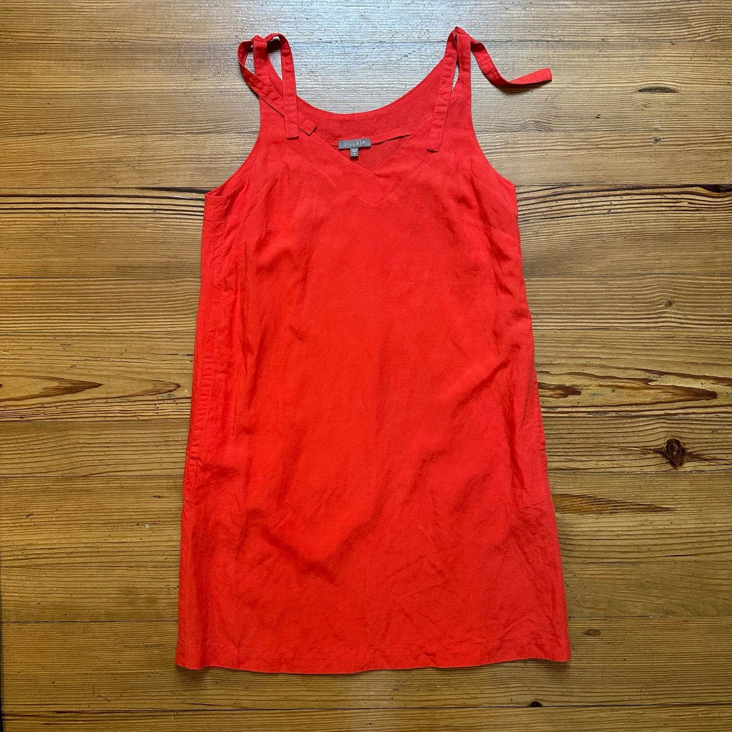 Lilla P red linen tencel overall midi dress SIZE M