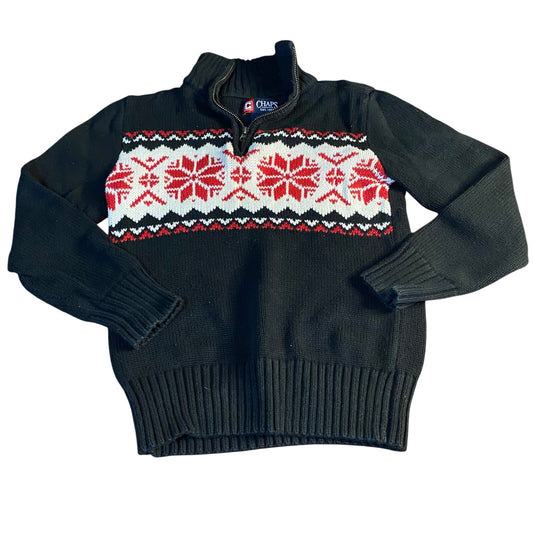 Chaps black knit quarter zip red winter snowflake youth sweater SIZE S