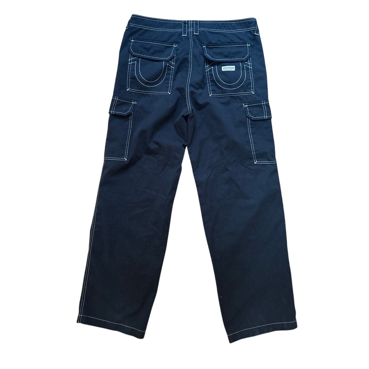 True Religion black baggy cargo white stitching mens jeans SIZE 31