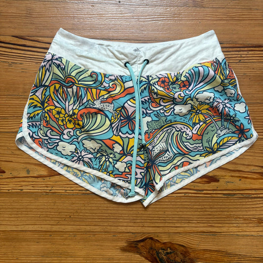 Rabbit colorful floral abstract pattern lined surf womens swim shorts SIZE S