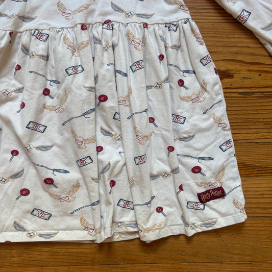 Harry Potter white letter owl wand graphic long sleeve girls dress SIZE M