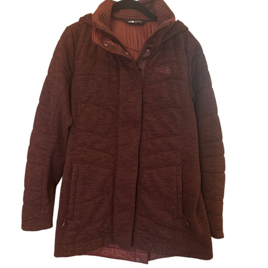 The North Face dark red snap two way zipper hooded quilted coat SIZE M