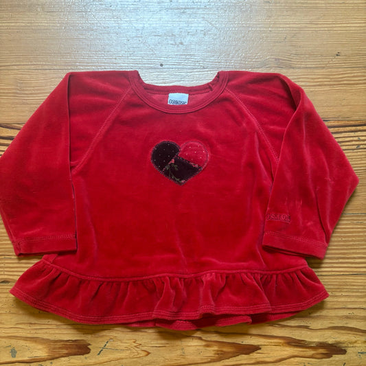 OshKosh B'gosh red velvet heart Valentine long sleeve peplum baby top SIZE 24M