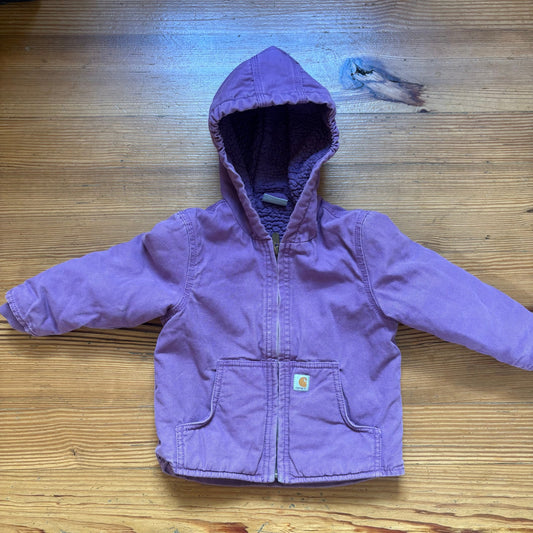 Carhartt purple fleece lined heavy hooded full zip toddler coat SIZE 24M