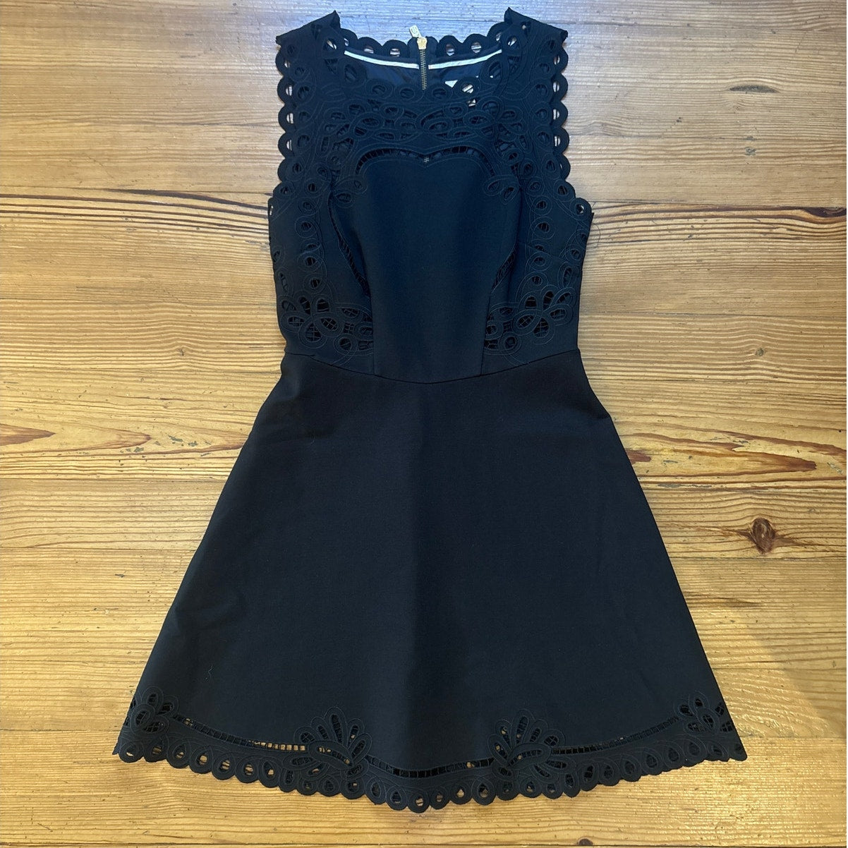 Ted Baker Verony black eyelet cutout fit flare mini dress SIZE 6