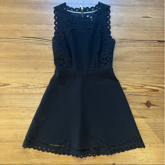 Ted Baker Verony black eyelet cutout fit flare mini dress SIZE 6