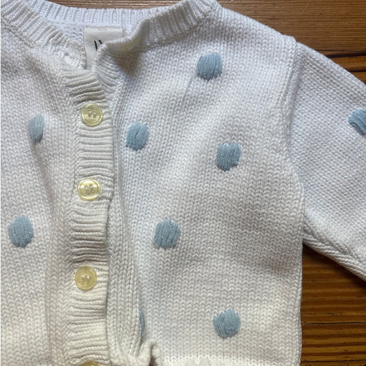 Mullins Square Kids 90s white blue polka dot knit cardigan sweater SIZE 6-12M