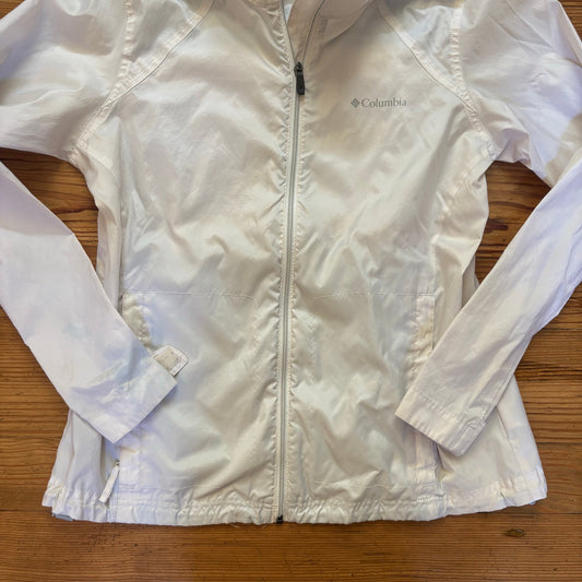Columbia ivory hooded full zip polyester wind breaker jacket SIZE L