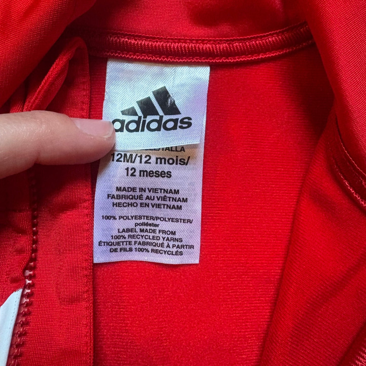 Adidas red logo long sleeve full zip baby sweater jacket SIZE 12M