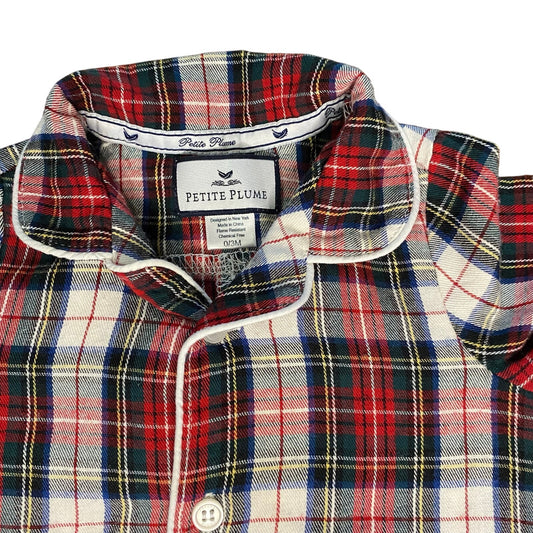 Petite Plum red white Christmas plaid button pajama one piece SIZE 0-3M