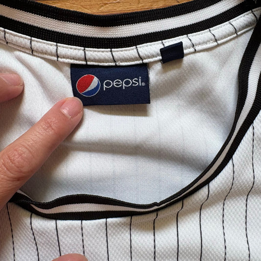 Pepsi soda logo black white pin striped sleeveless jersey shirt SIZE XL