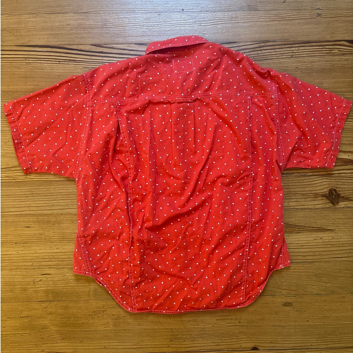 Chaus Sport 90s red white polka dot short sleeve button up womens shirt SIZE M