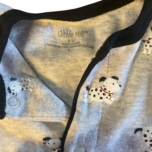 Little Me light gray Dalmatian long sleeve footed snap one piece SIZE 6M