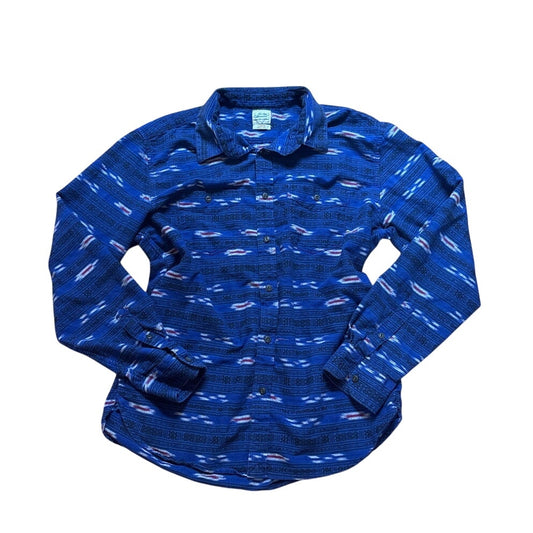 Lucky Brand royal blue western print long sleeve button up womens shirt SIZE L