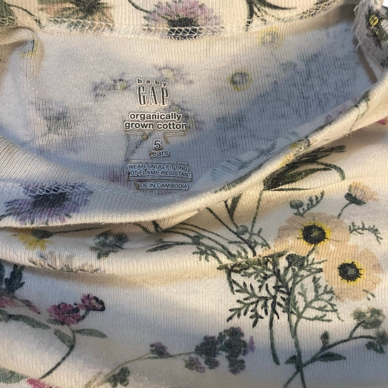 Gap white floral organic cotton long sleeve pant pajama set SIZE 5