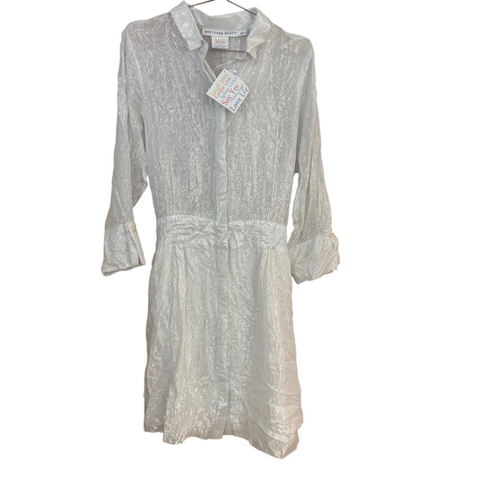NWT Gretchen Scott silver metallic sheer long sleeve button up SIZE XL