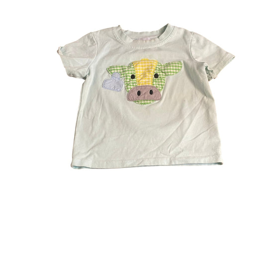Boutique light blue cow embroidered short sleeve shirt SIZE 12-18M