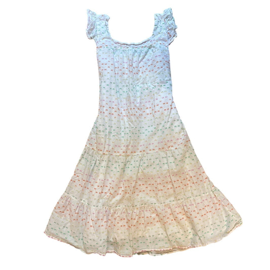 Draper James white colorful polka dot tiered ruffle sleeve midi dress SIZE XL
