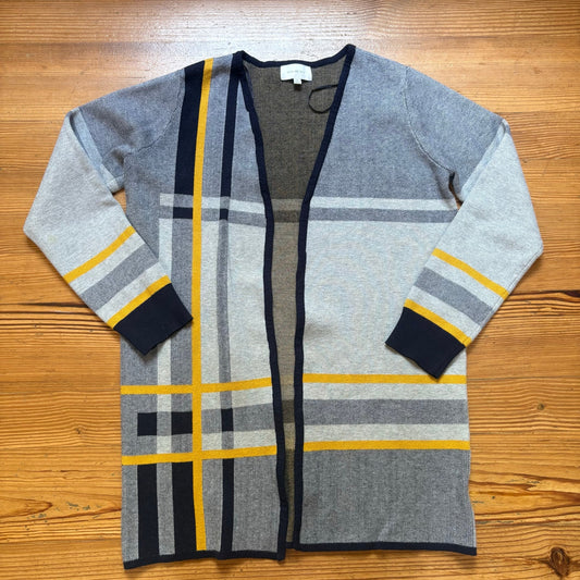 Skies Are Blue gray blue striped geometric open cardigan sweater SIZE M