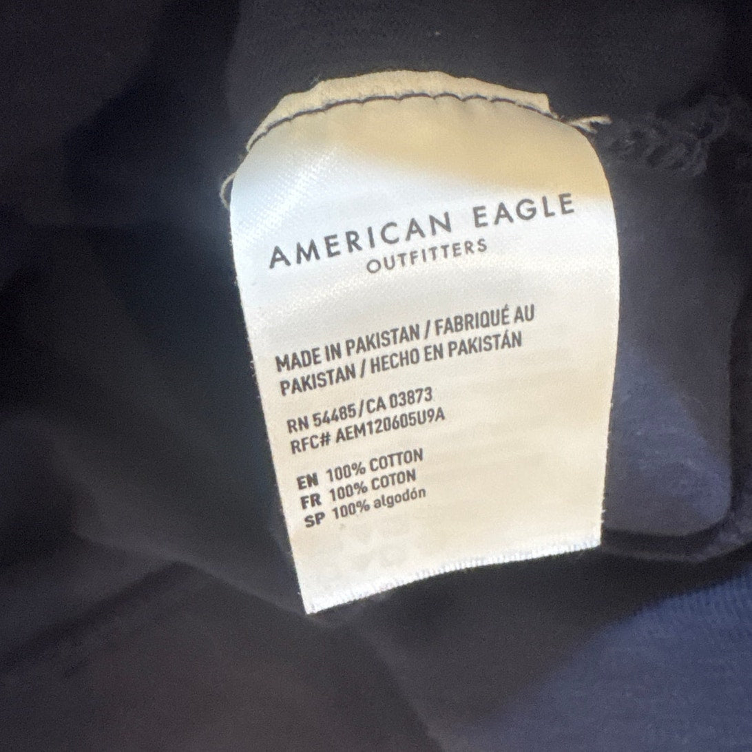 American Eagle blue red striped pullover henley rugby hooded sweatshirt SIZE M