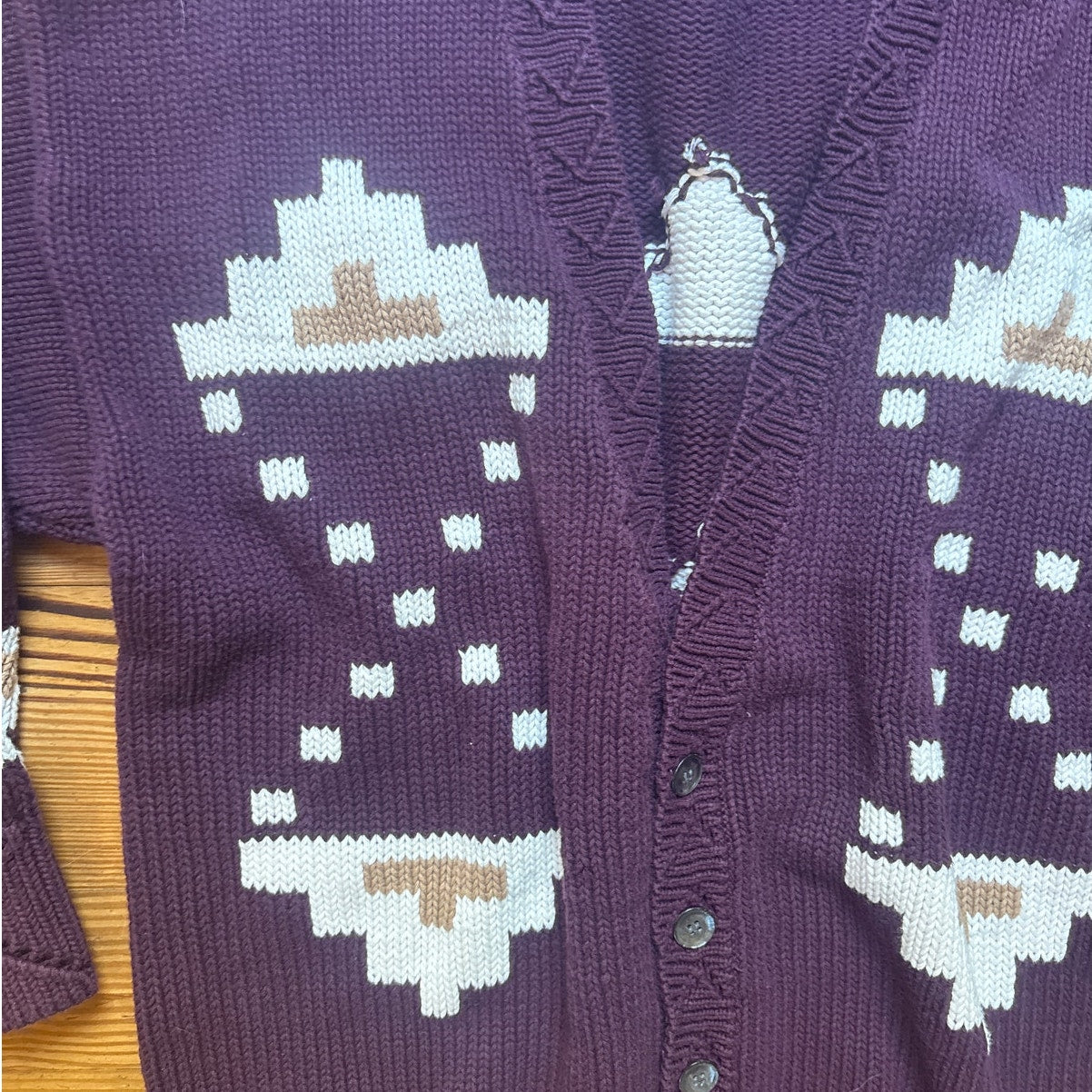 Henry Grethel red hand knit geometric western button cardigan sweater SIZE L