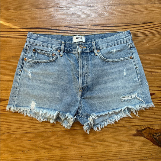 AGOLDE medium wash slightly distressed cut off jean shorts SIZE 29