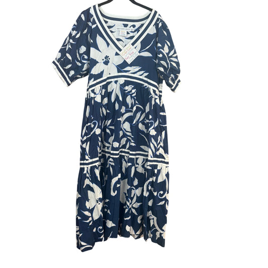 NWT Gretchen Scott Viviers blue white floral puff sleeve midi dress SIZE XL